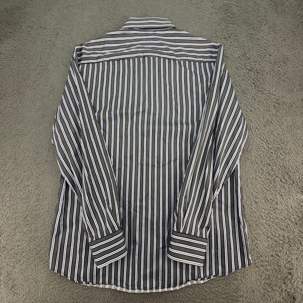 Bugatchi Button Up Shirt Mens L Black Blue Striped Shaped Fit Long Sleeve - Picture 5 of 9